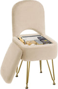 Small Vanity Stool Chair with Storage and Folding Back - Compact