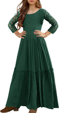 Elegant Girls Lace Flower Ruffle Sleeve Maxi Dress for Parties