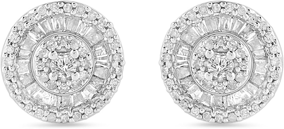 Timeless Sterling Silver Diamond Round Stud Earrings for Elegance