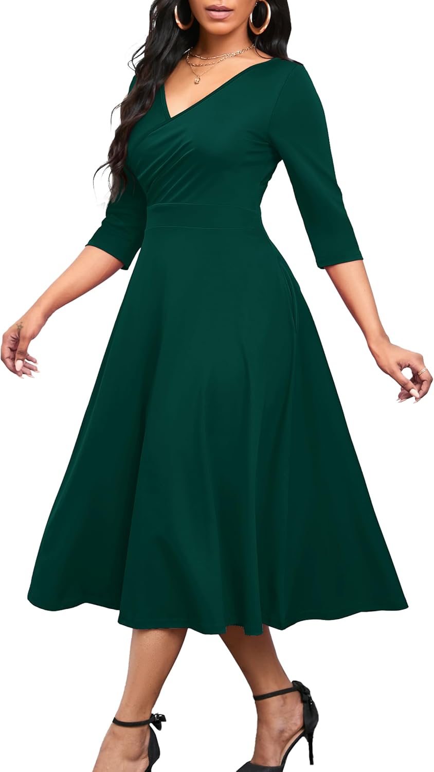 Nmoder Women's Casual Wrap Flared Midi Dress for Any Occasion