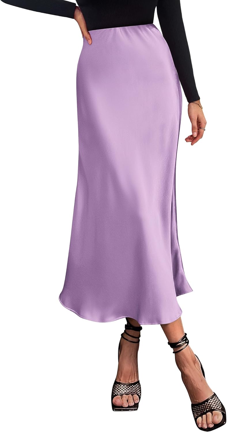 Elegant High Waist Satin Midi Skirt for Women by BTFBM