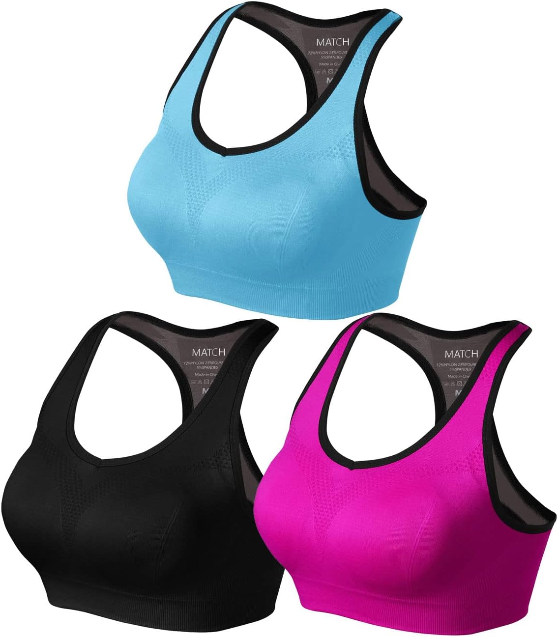 Match Racerback Sports Bras for Women - Padded Seamless Comfort