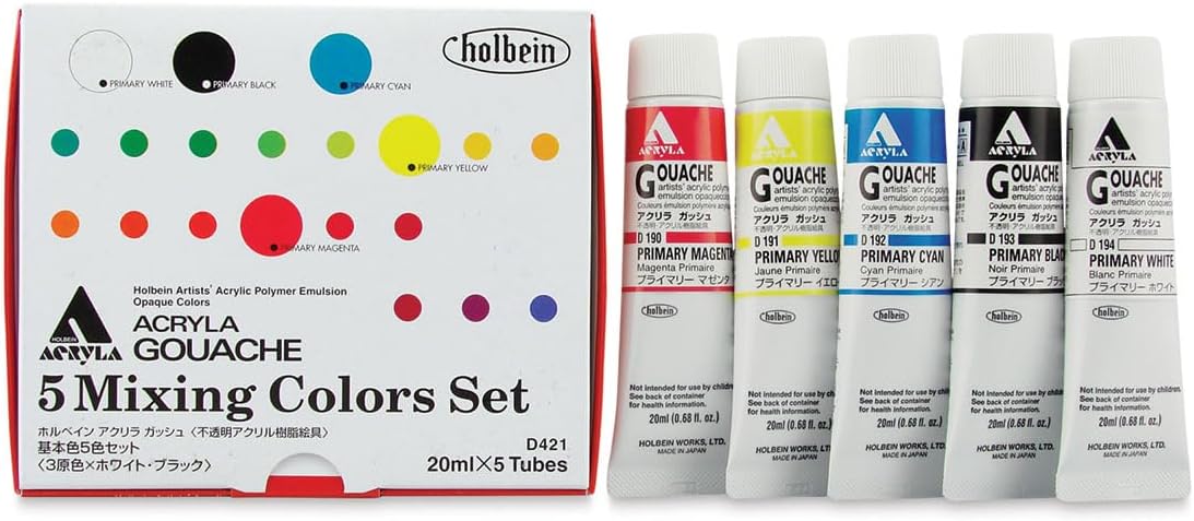 Holbein Acryla Gouache Primary Mixing Colors Set of 5 for Artists