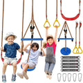 Kids Outdoor Swing Set with Adjustable Ropes and Monkey Bars