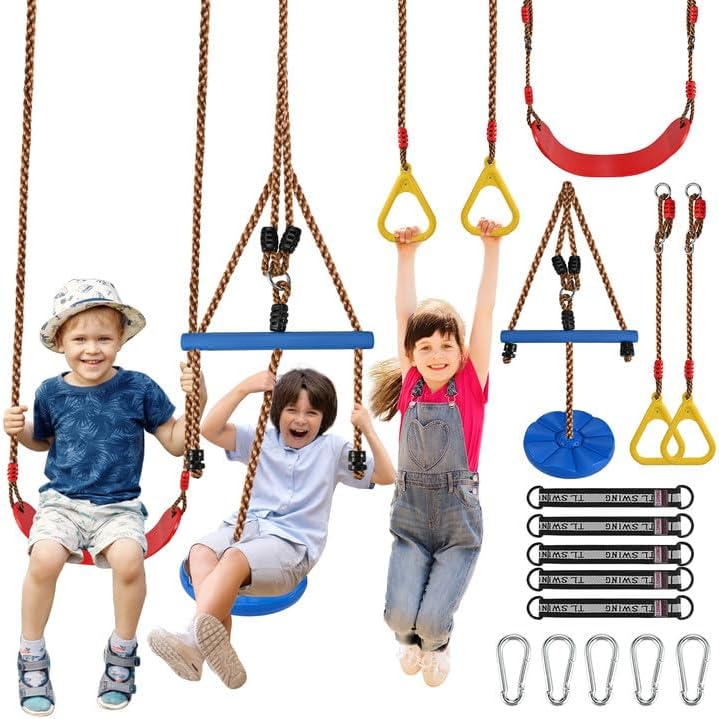 GOLDGE Kids Outdoor Swing Set with Adjustable Ropes and More