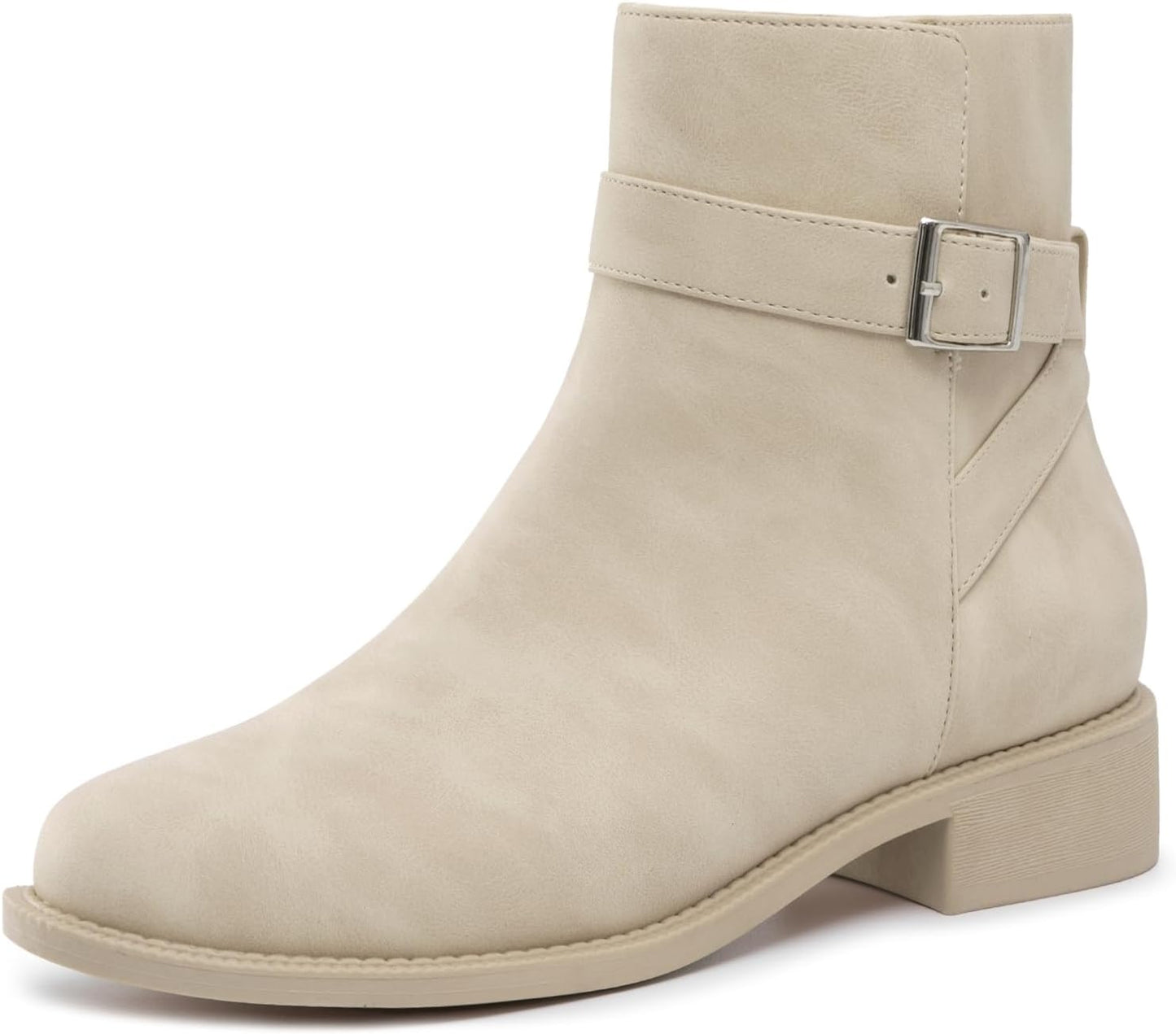 Athlefit Women's Ankle Boots with Chunky Low Heel and Buckle