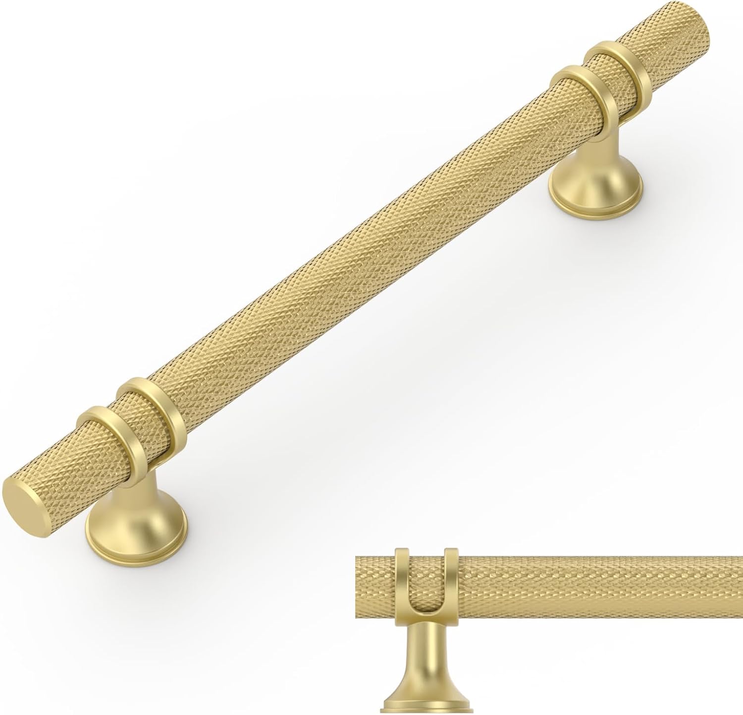 Amerdeco 10 Pack Knurled Brushed Gold Cabinet Pulls for Kitchen