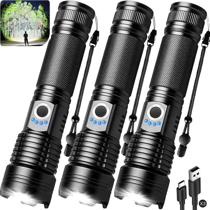 990,000 Lumens Rechargeable Flashlights - 3 Pack LED Lights