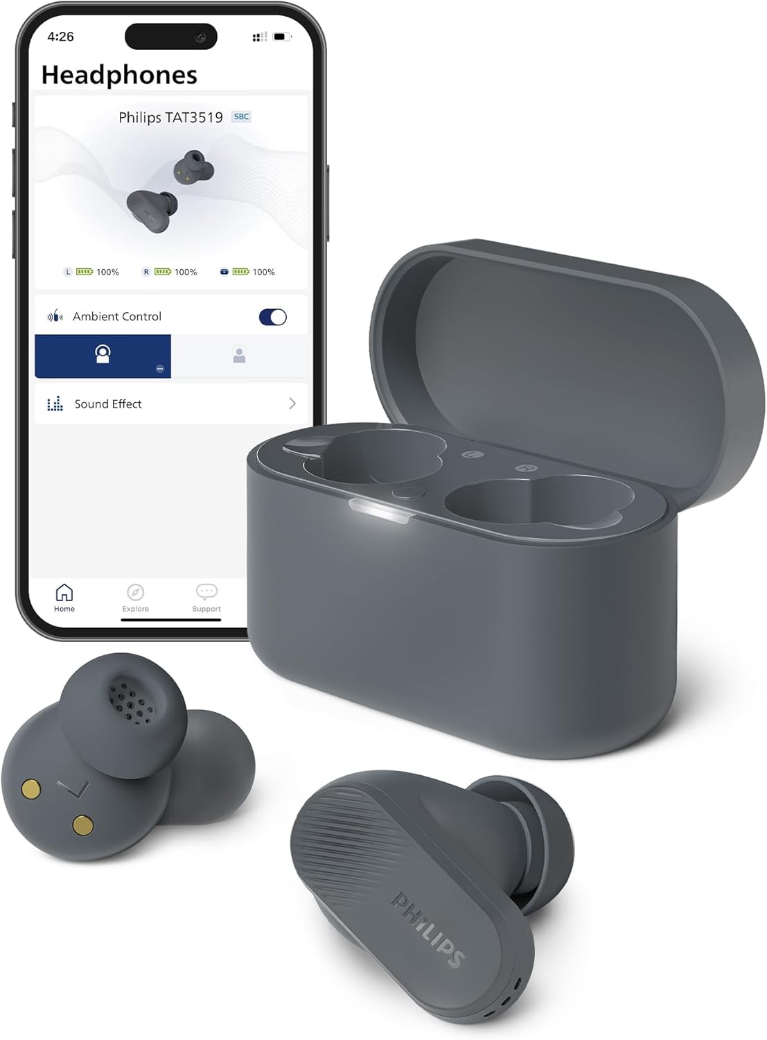 PHILIPS TAT3519 Wireless Earbuds: Pro Noise Canceling, Dynamic Bass