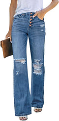 High Waisted Ripped Flare Jeans for Women - Stretch Bell Bottoms