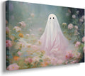 Framed Floral Ghost Wall Art Pastel Halloween Canvas Poster - Cute