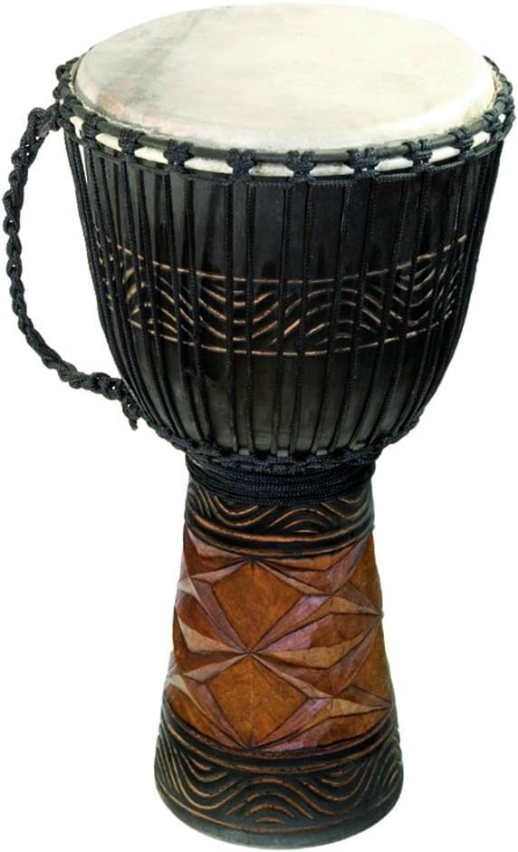 Djembe Afrika 26in Tall Drum with Stunning African Carvings