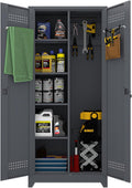 Utility Cabinets for Garage Storage - Durable Metal Broom Closet