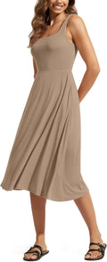 ODODOS Square Neck Midi Dress with Pockets for Women