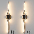 Modern Plug in Wall Sconces Set of Two - Dimmable LED with Remote