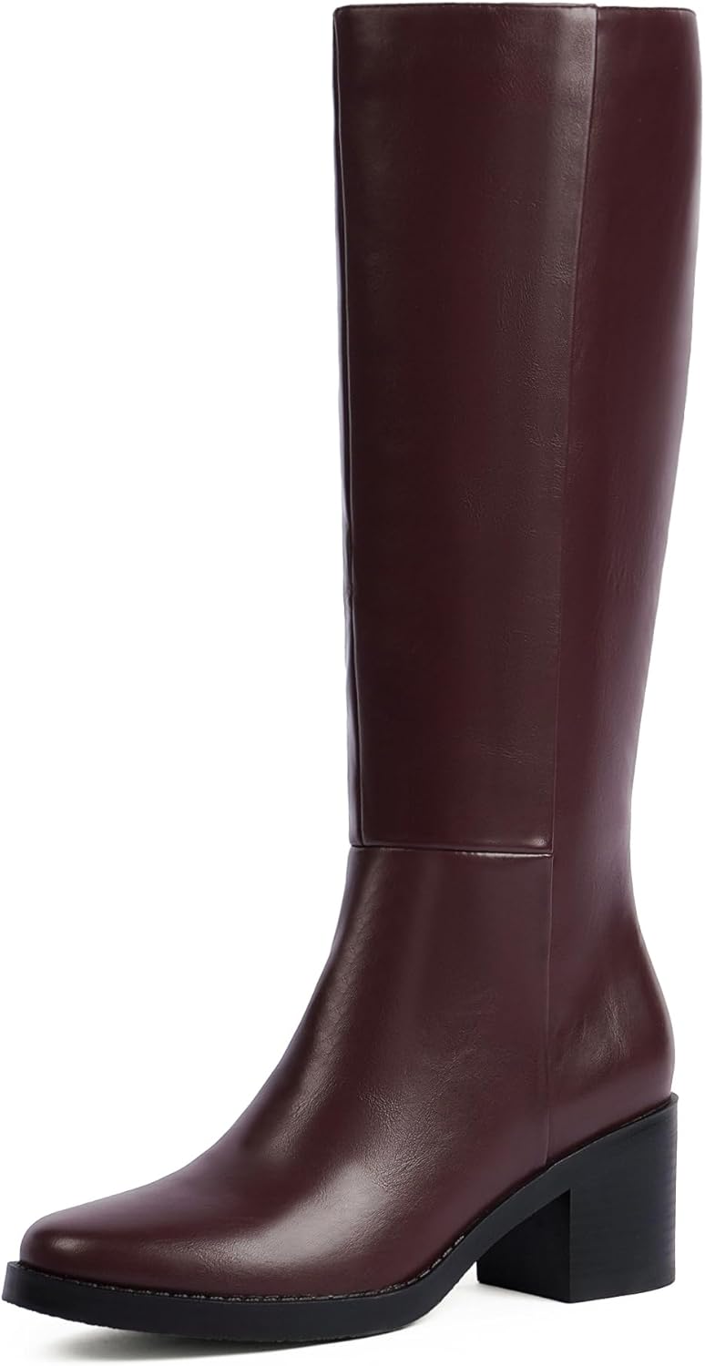 Knee High Boots for Women with Chunky Heel and Side Zipper