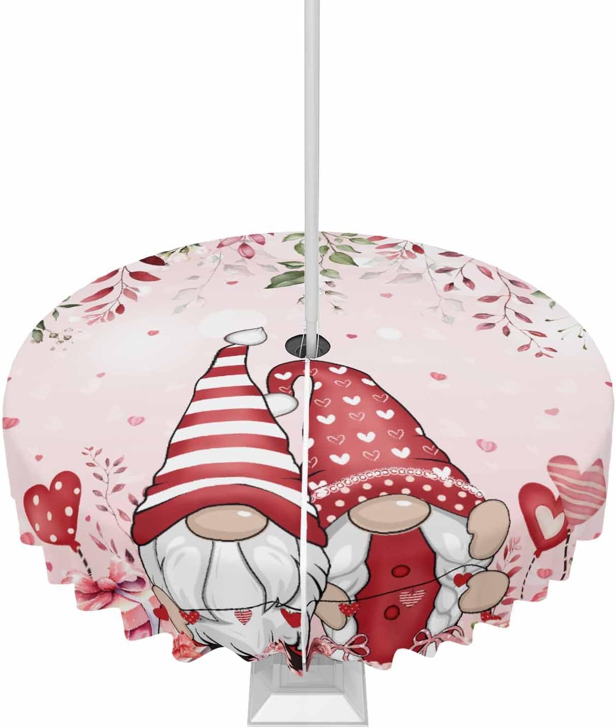 Waterproof Red Gnome Round Tablecloth for Outdoor Fun