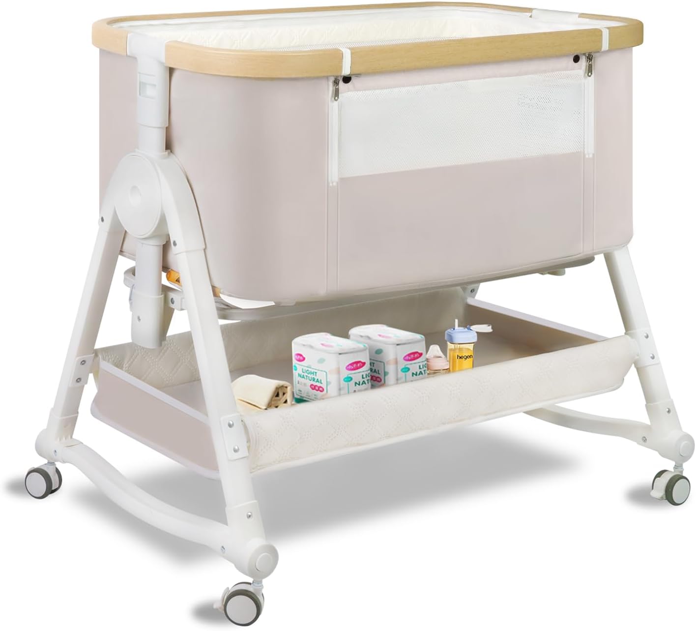 4 in 1 Baby Bassinet Bedside Sleeper with Wheels and Storage