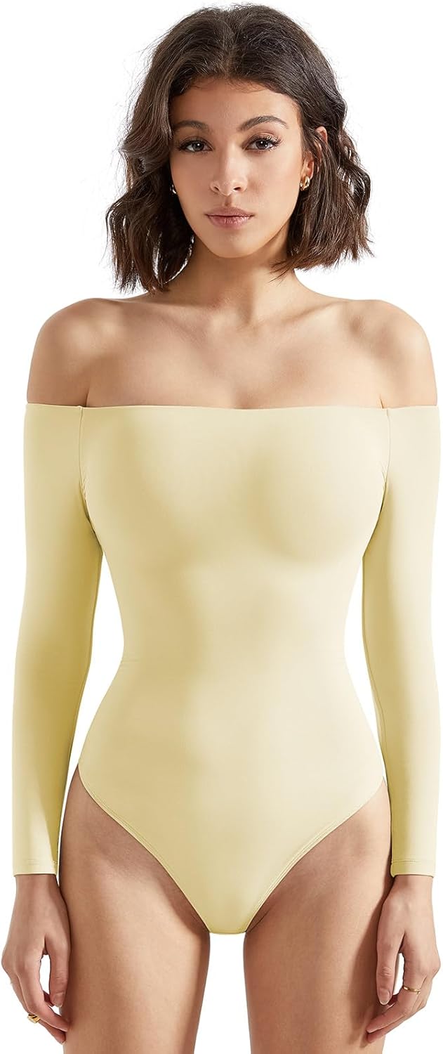 SUUKSESS Off the Shoulder Long Sleeve Bodysuit for Women