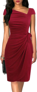 Women's Vintage Cap Sleeve Asymmetrical Neckline Midi Dress