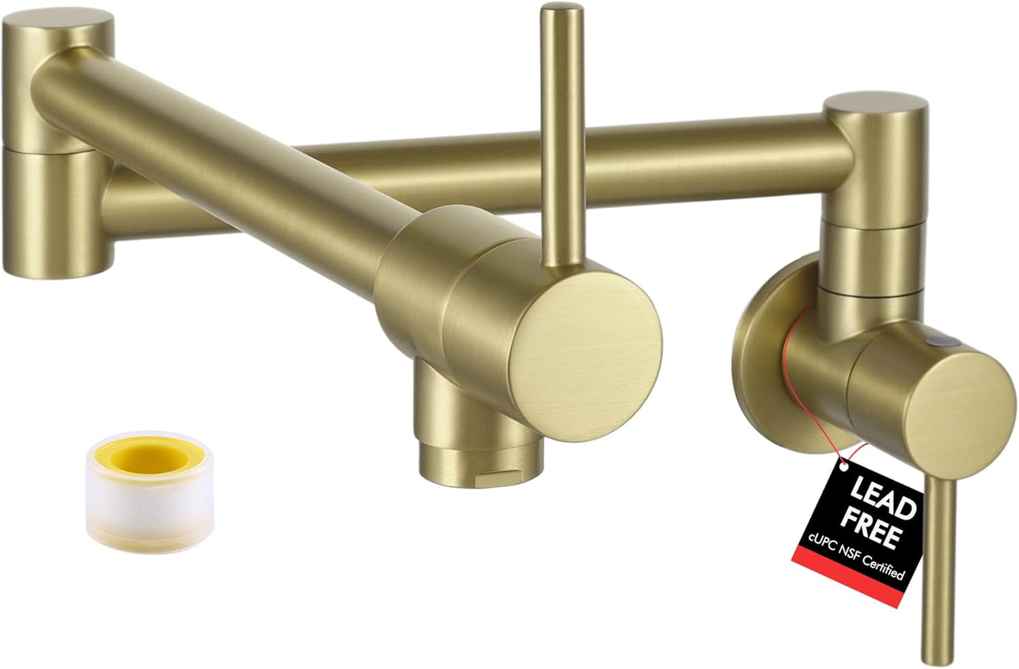 Brushed Gold Pot Filler Faucet with Dual Valves and Articulating Arm