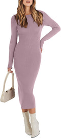 Womens Long Sleeve Ribbed Knit Midi Dress - Slim Fall Bodycon