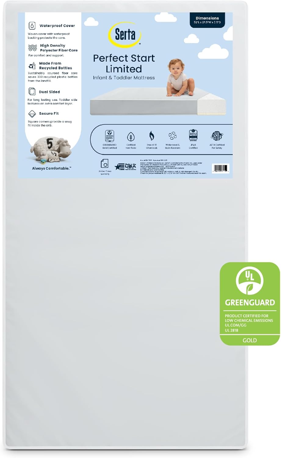 Serta Perfect Start Dual Sided Baby Crib Mattress for Toddlers