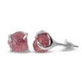 Natural Strawberry Quartz Stud Earrings - Raw 6-7mm Birthstone Gift