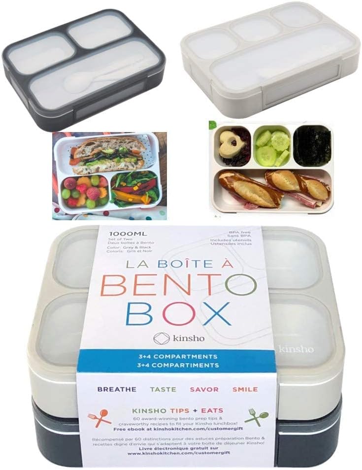 Kinsho Bento Box Lunch Containers for Kids and Adults, 2 Pack