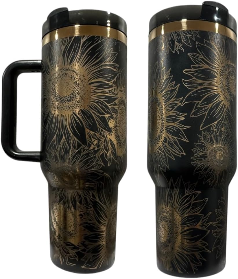 Cow Tumbler with Handle 40 Ounce Insulated Sunflower Cup