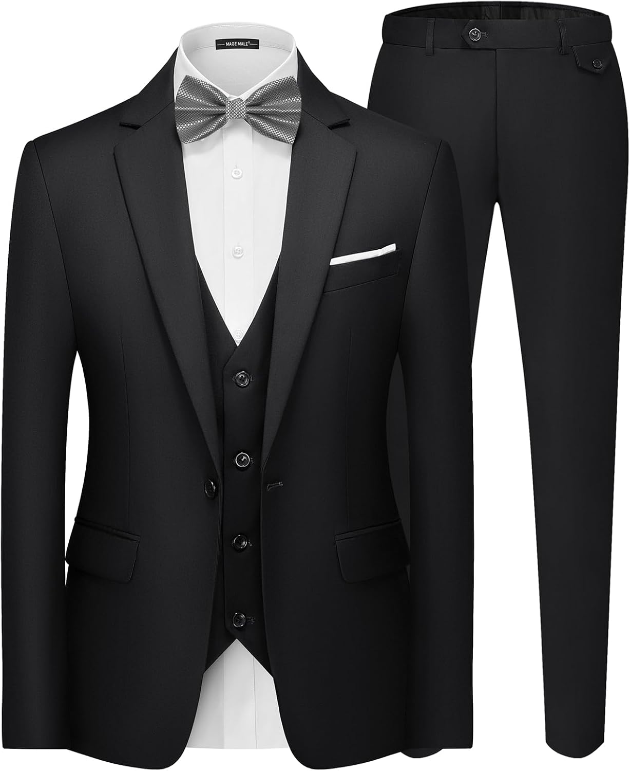 MAGE MALE Men's 3 Pieces Suit Elegant Solid Slim Fit Blazer Set