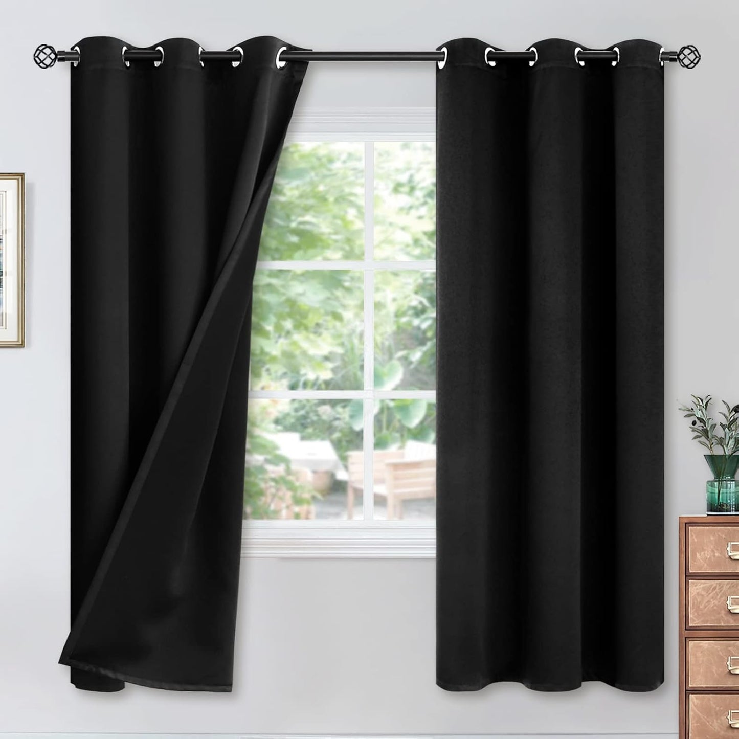 YoungsTex Black 100% Blackout Curtains for Total Room Darkening