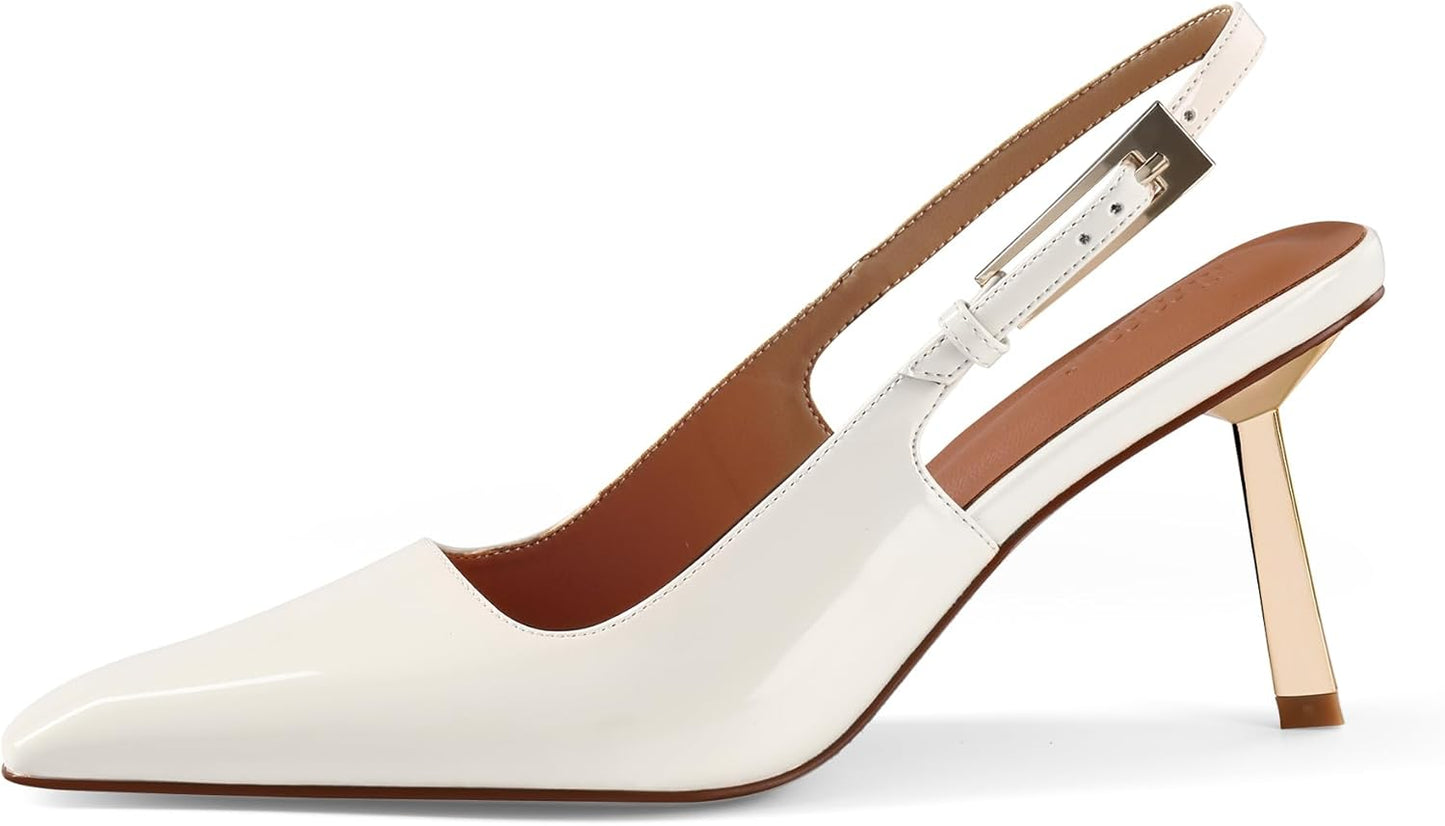 iiimmu Slingback Heels for Women with Stylish Gold Buckle
