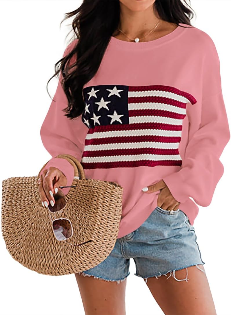 Dressmine Womens American Flag Sweater for Casual Style