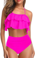 Two Piece High Waisted Ruffle Bikini Swimsuit - Tummy Control