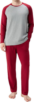 Mens Pajamas Set Long Sleeve Cotton Blend - Soft, Breathable PJs