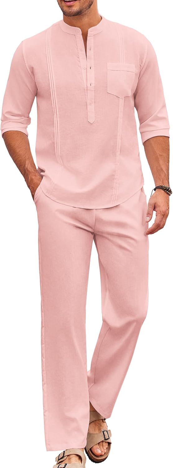 Men's 2 Piece Cotton Sets for Casual Beach Vacation Outfits