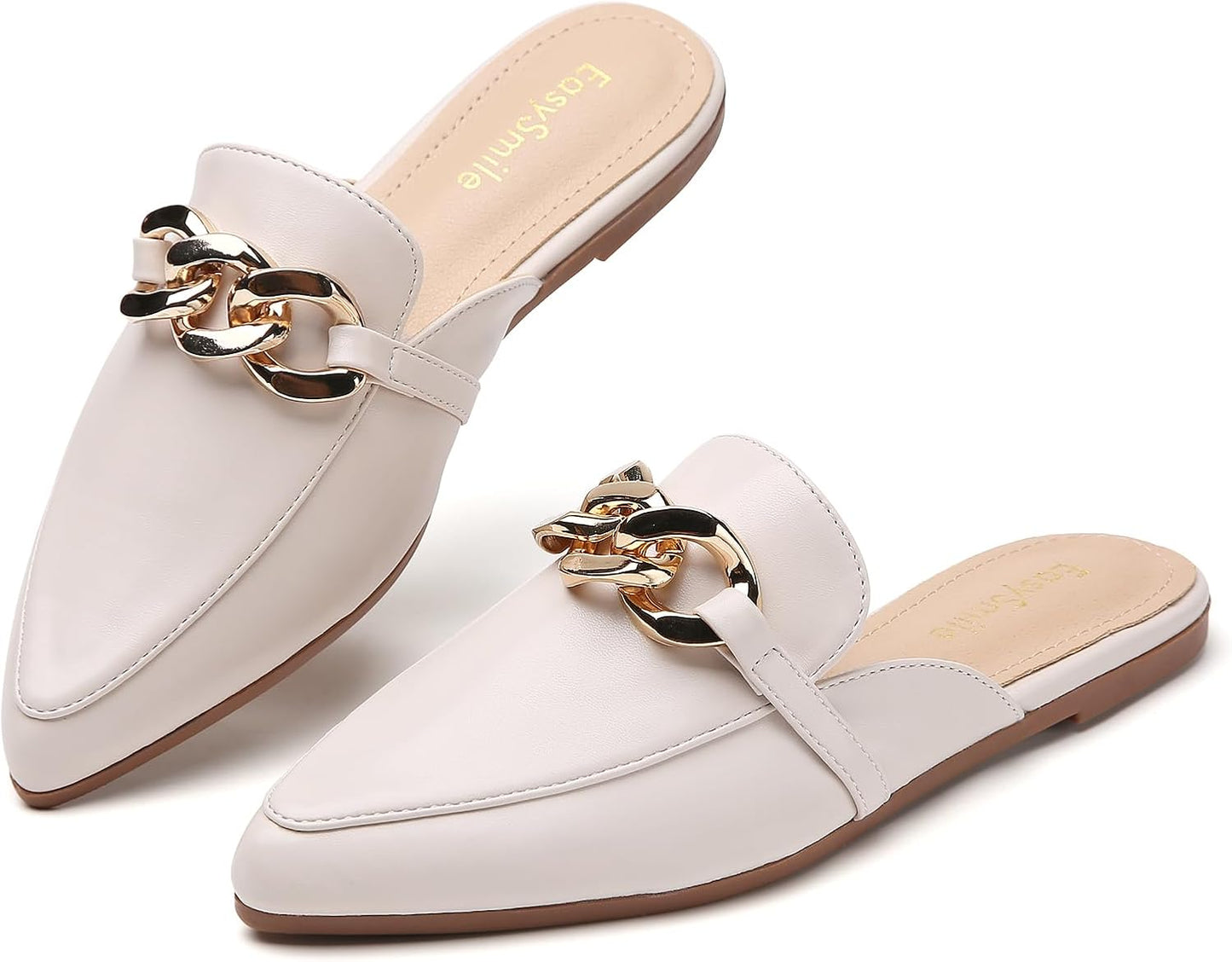 Metal Chain Decor Flat Mules for Women - Stylish Slip On Loafers
