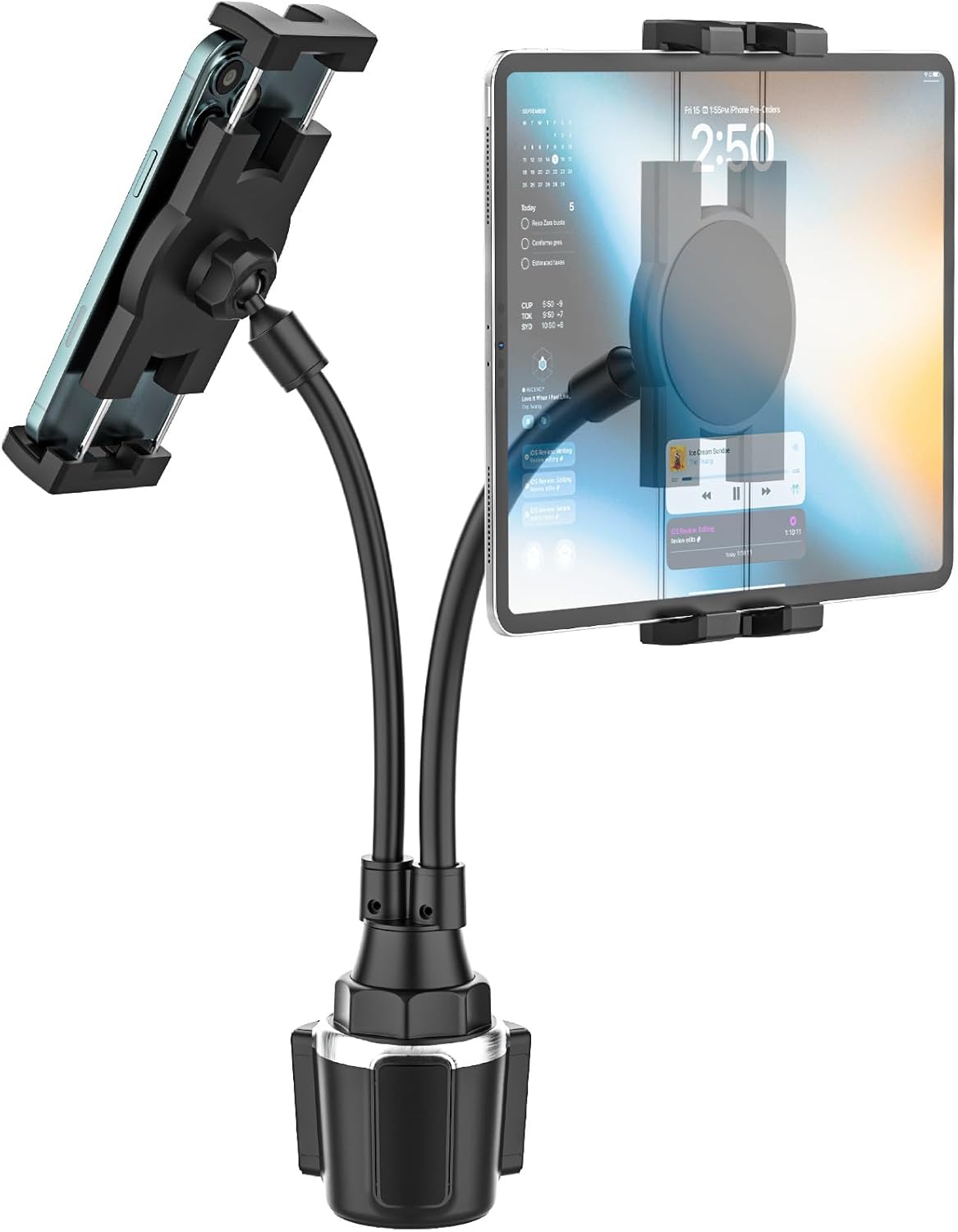 Dual Cup Holder Tablet Car Mount for Safe Driving and Convenience