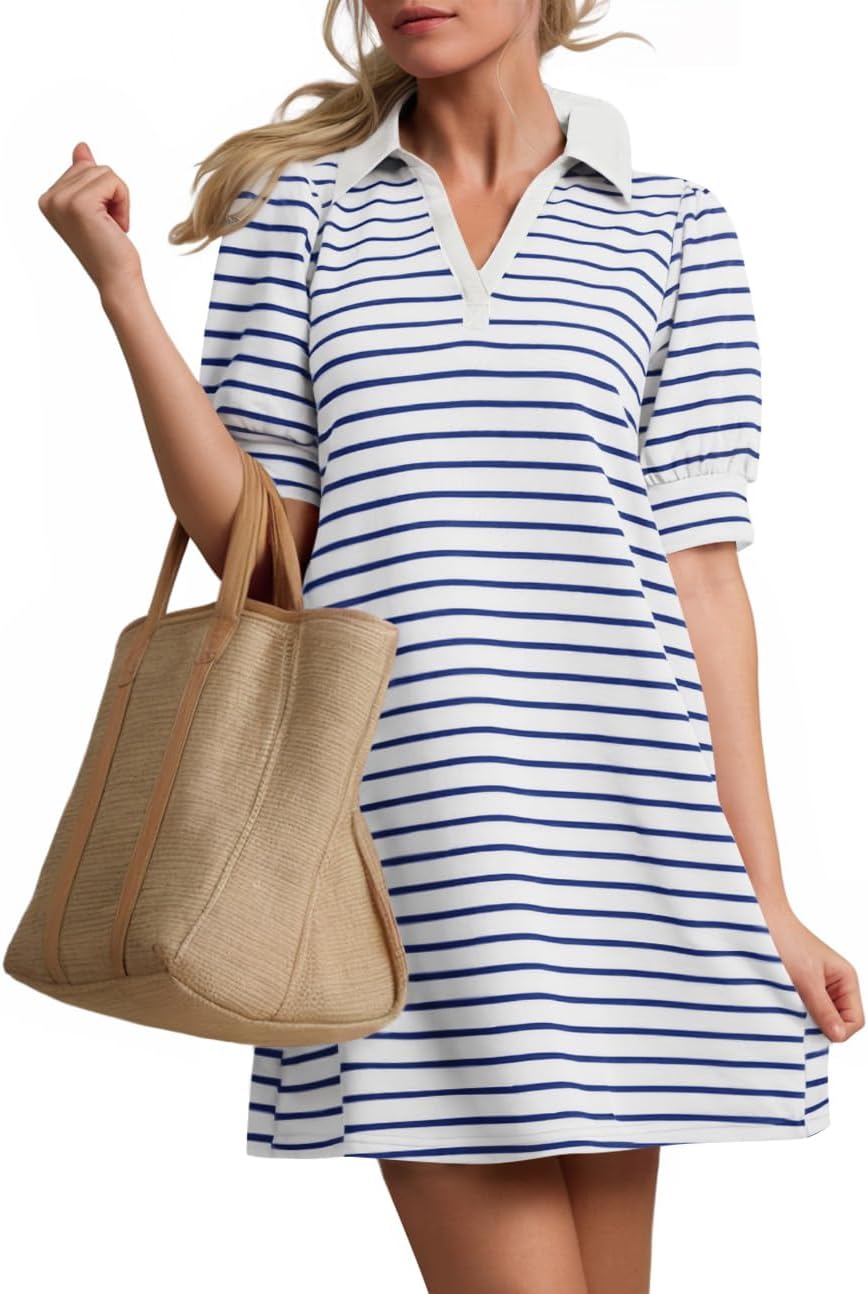 ZESICA Women's Summer Casual Striped Mini Dress for Every Occasion