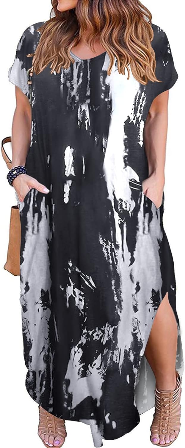 Kancystore Women's Plus Size Maxi Dress with Pockets and Slits