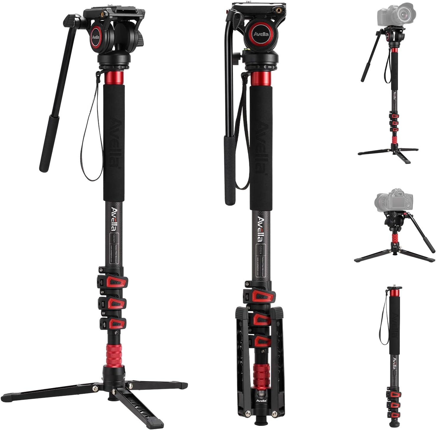 Avella CD324 Carbon Fiber Video Monopod Kit for DSLR Cameras