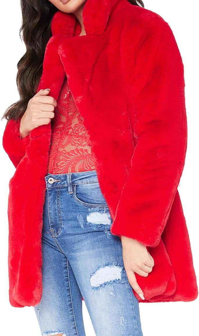TOPONSKY Womens Winter Warm Faux Fur Lapel Coat for Style