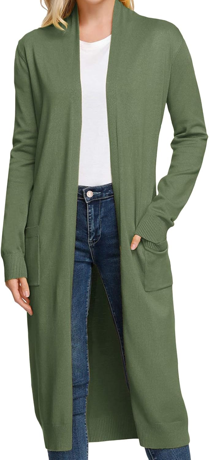 Essential Solid Open Front Maxi Long Knitted Cardigan Sweater