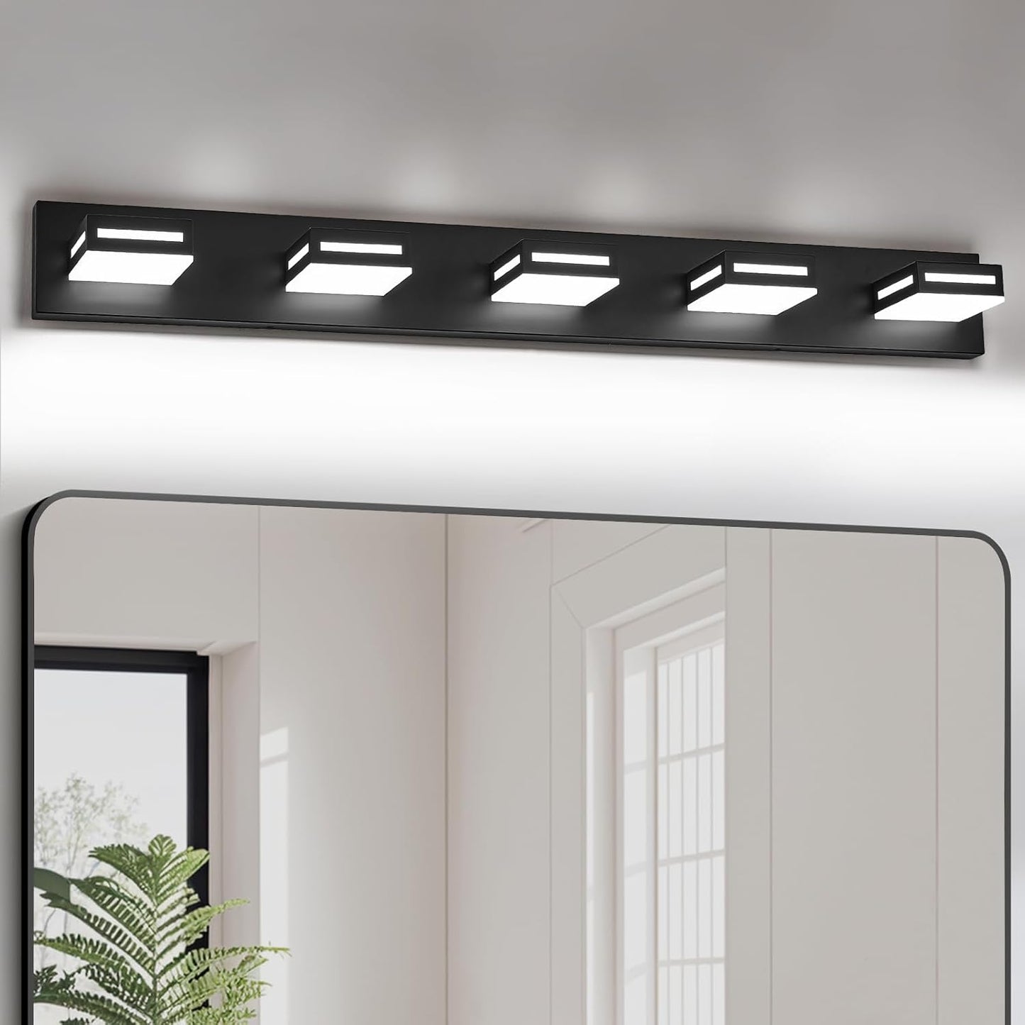 40-Inch 5-Light LED Modern Black Bathroom Vanity Light Fixtures