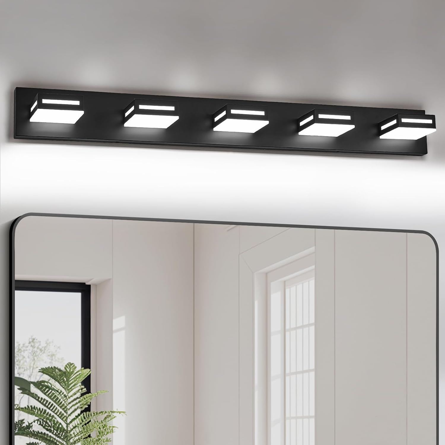 40-Inch 5-Light LED Modern Black Bathroom Vanity Light Fixtures