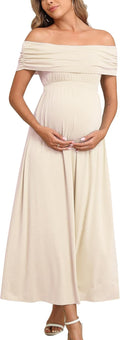 Off The Shoulder Maxi Maternity Dress for Women - Flowy Sleeveless