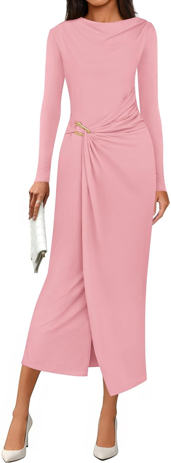 Elegant Long Sleeve Bodycon Midi Dress for Fall Weddings