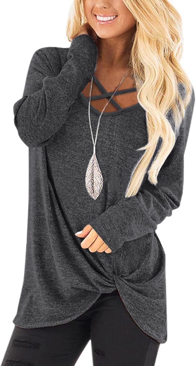 NIASHOT Womens Long Sleeves V Neck Casual Fall Sweaters