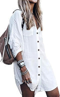POGTMM Women's Swimsuit Cover Up Button Down Shirt Dress - Lightweight